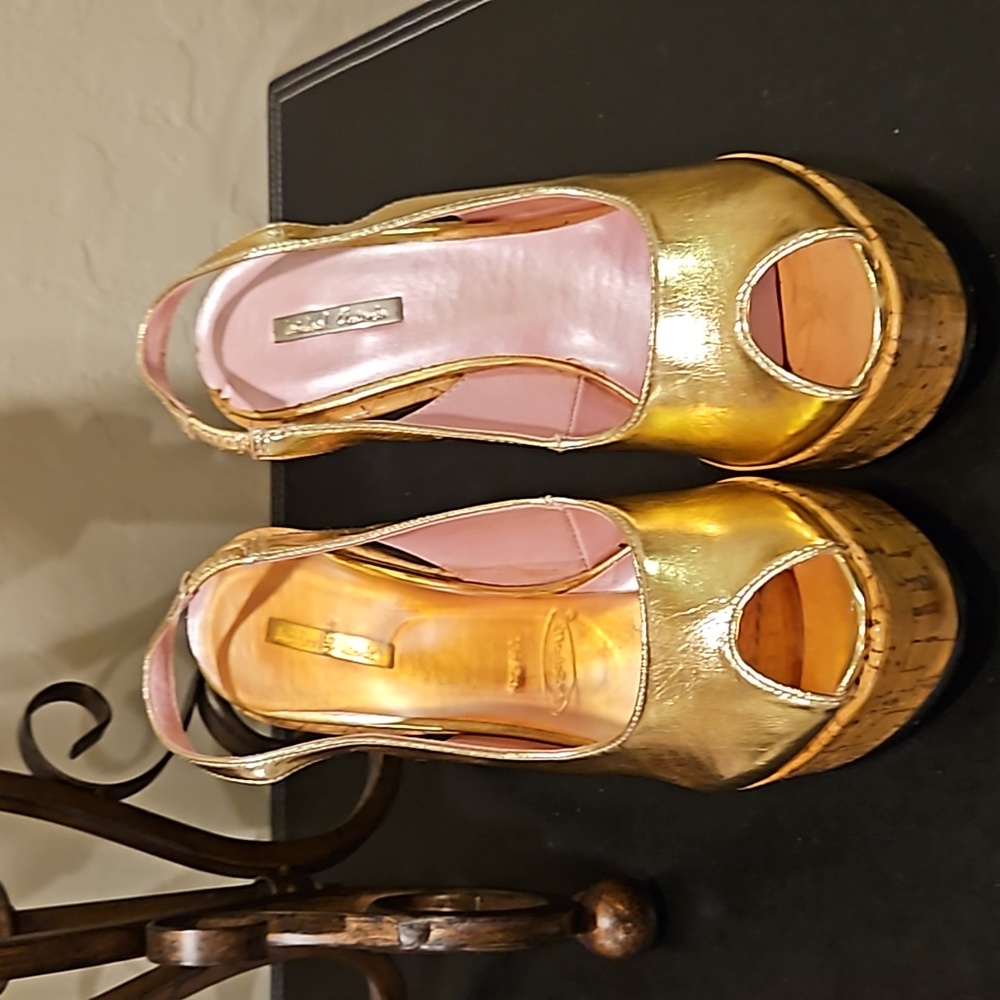 Gold Platform Sandals, Size 5 by MICHAEL ANTONIO